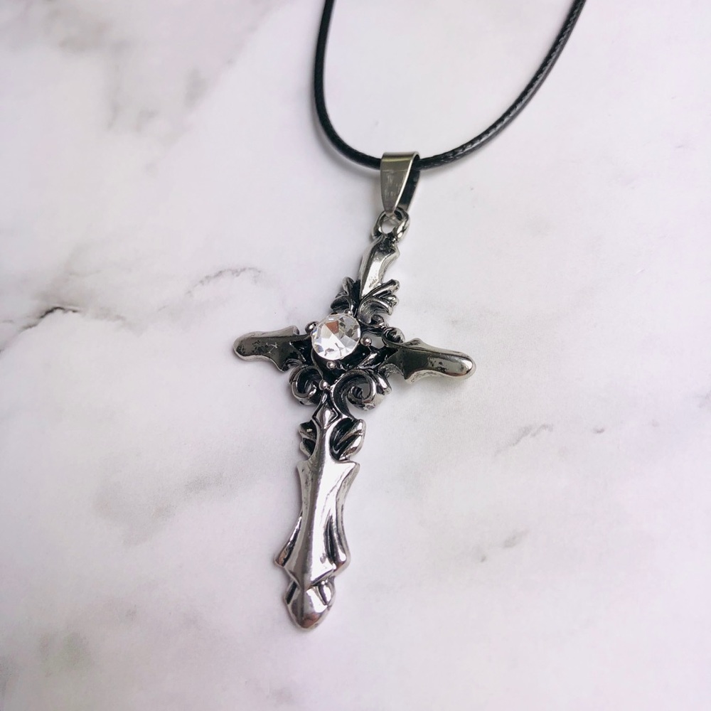 New! Titanium Steel Rhinestone Cross Necklace